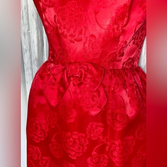 Vintage 50’s red brocade satin dress by Prestige Formal, holiday parties! Large - Picture 7 of 17